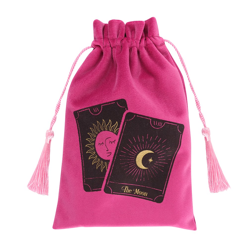 pink tarot card velvet pouch with drawstring