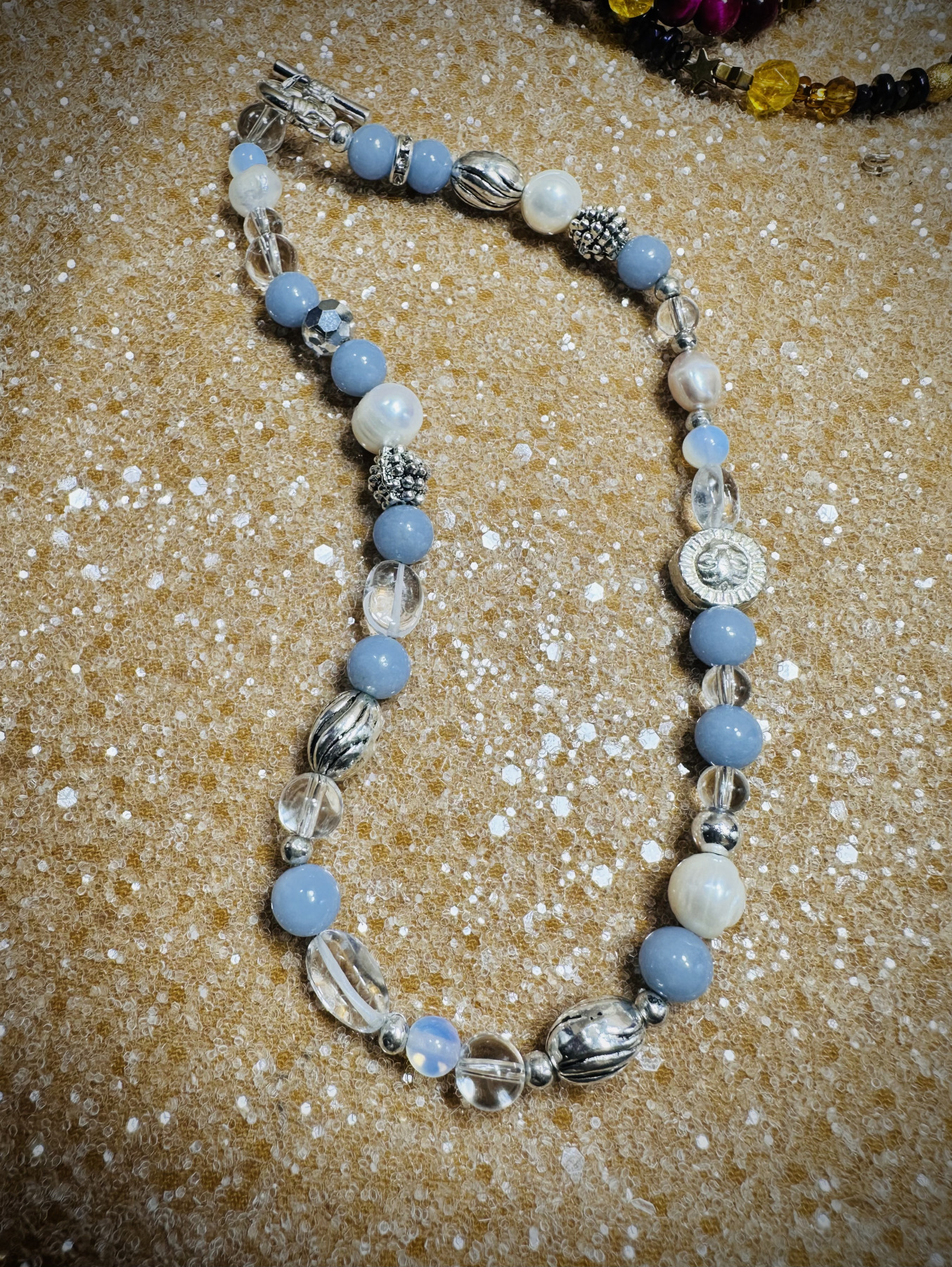 Lunar Serenity Elemental Wrap – Pearl, Moonstone, Angelite and Quartz Choker-Bracelet by RockabellaSoul