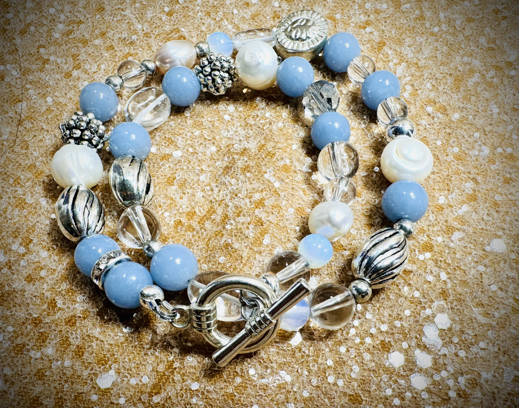 Lunar Serenity Elemental Wrap – Pearl, Moonstone, Angelite and Quartz Choker-Bracelet by RockabellaSoul