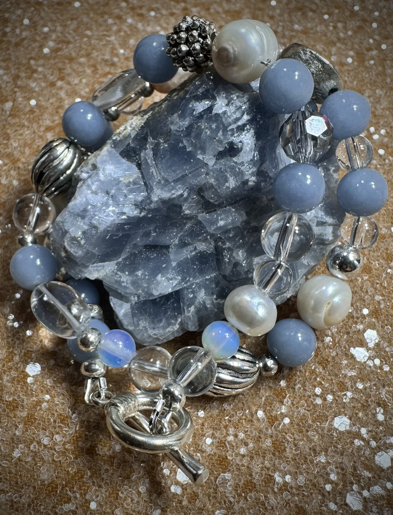 Lunar Serenity Elemental Wrap – Pearl, Moonstone, Angelite and Quartz Choker-Bracelet by RockabellaSoul