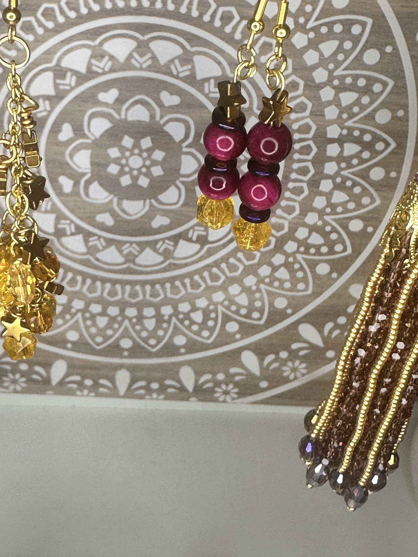 Pink-tigers -eye_-cut citrine-and -hematite earrings