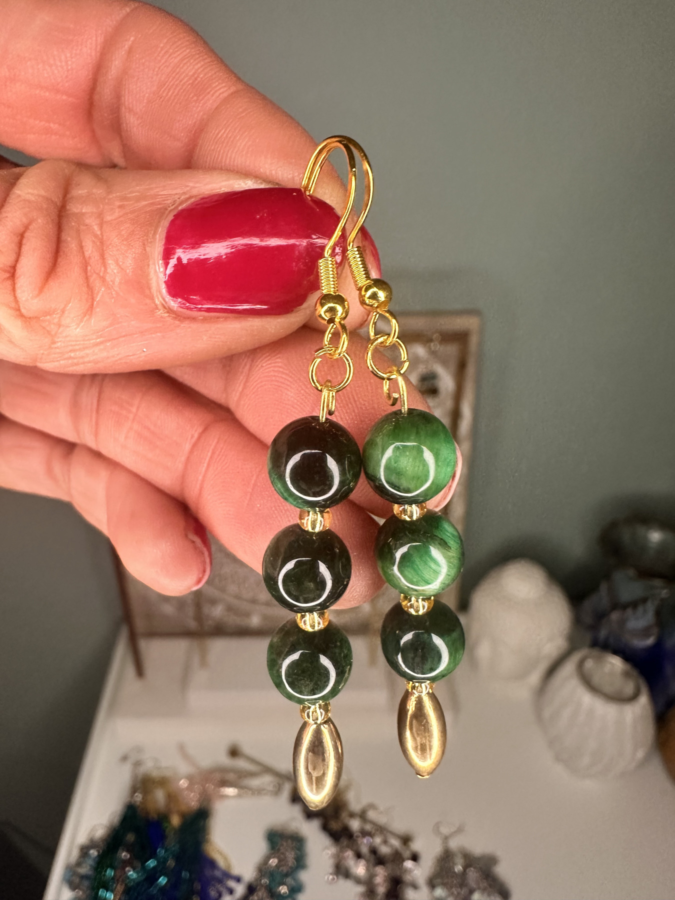 Rockstar-gemz-Gree-Tiger-Eys-Gemstone-Triple-Stack Earrings
