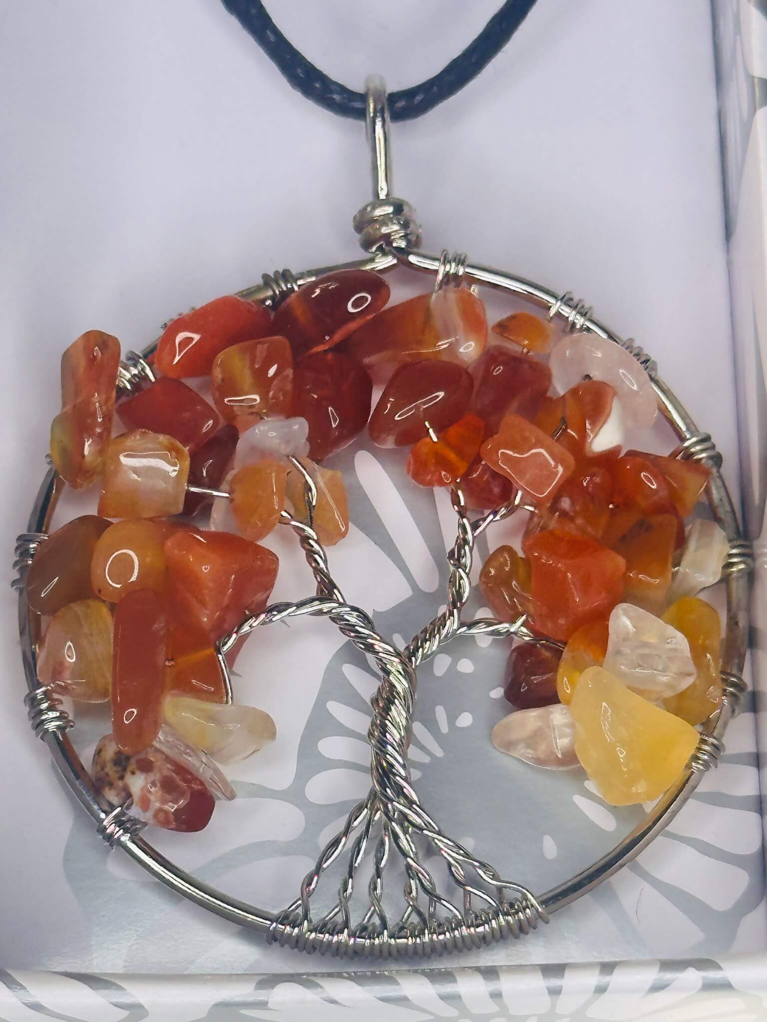 “🌳 Large Tree of Life pendant with chipped gemstone inlay chrome plated”