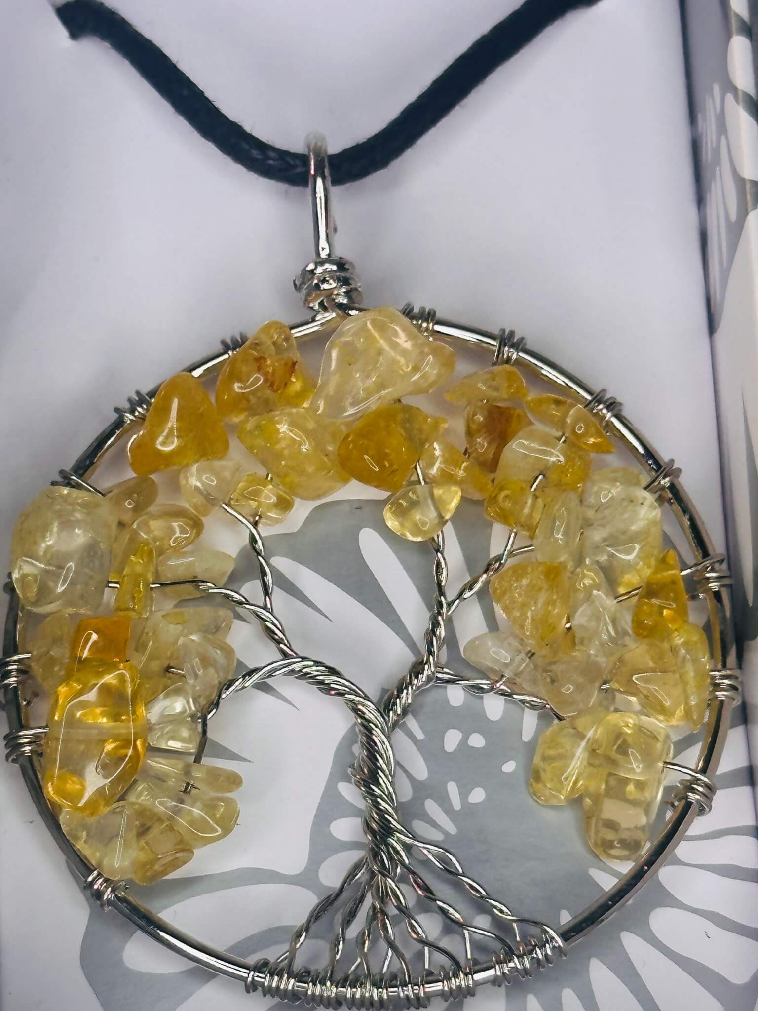“🌳 Large Tree of Life pendant with chipped gemstone inlay chrome plated”