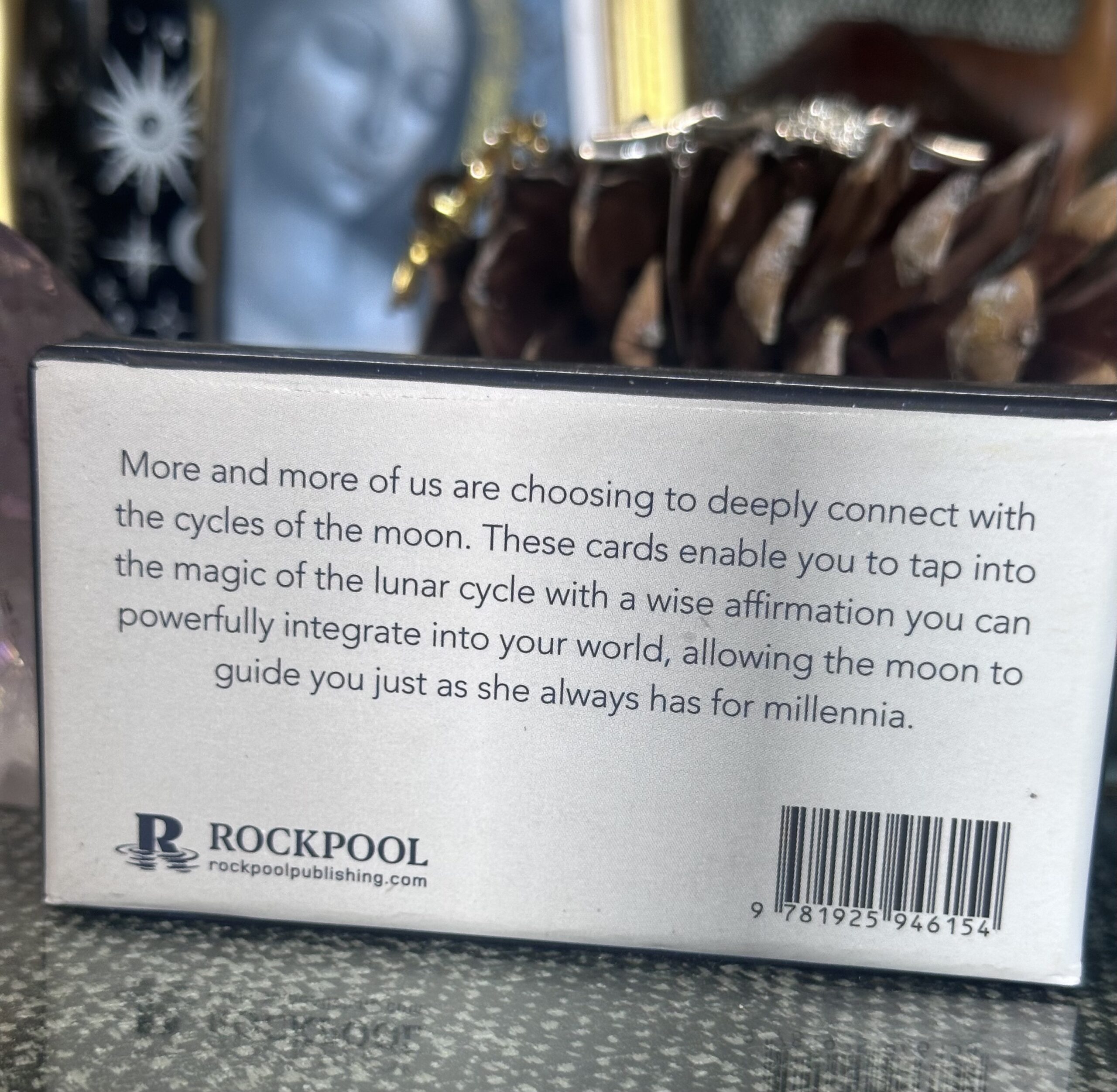 Moon Magick pocket oracle cards featuring moon phase artwork and intuitive lunar guidance messages for rituals and spiritual practice.