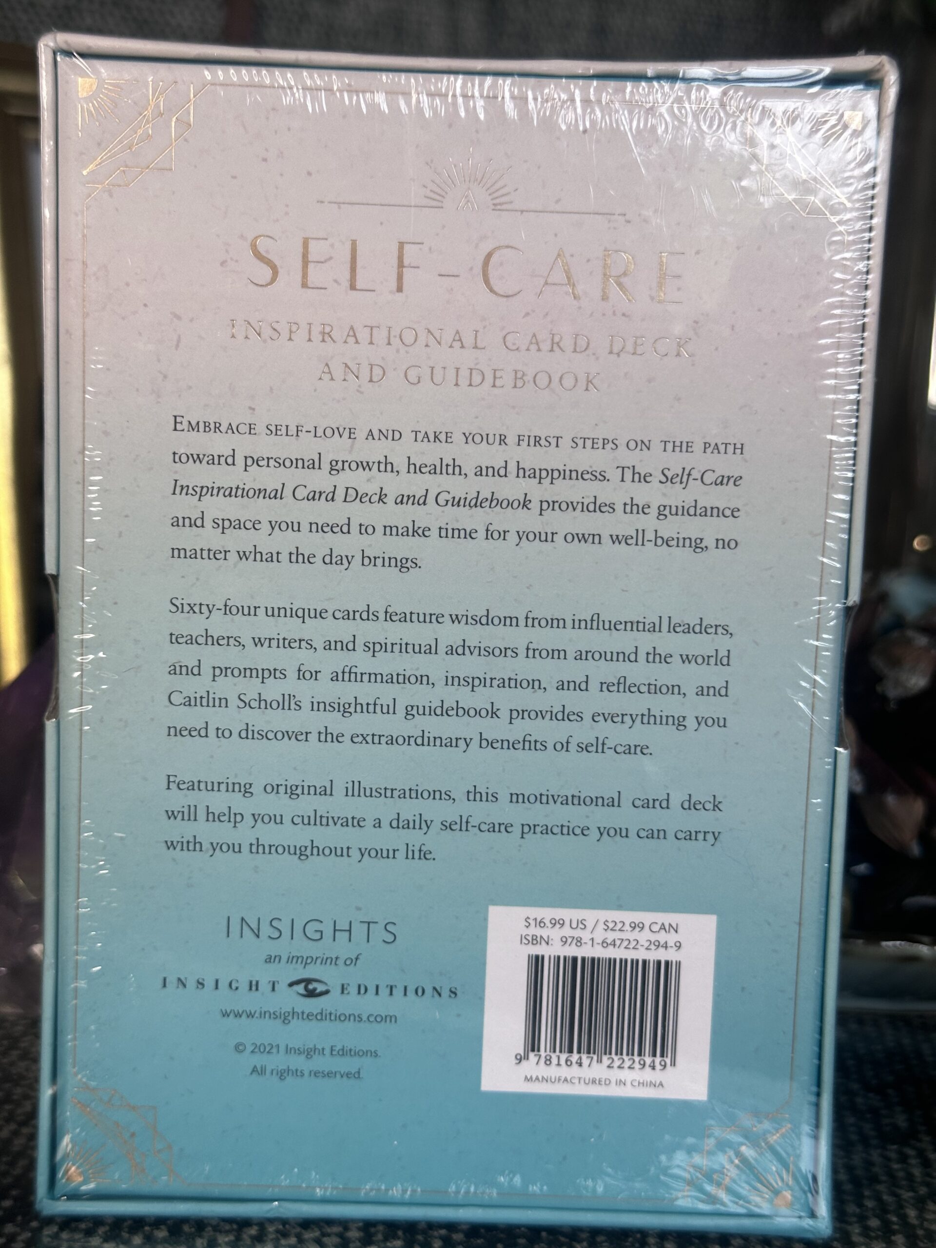 Full-size Self Care inspirational card deck & guidebook featuring calming artwork and uplifting wellness guidance for mindfulness and emotional balance.