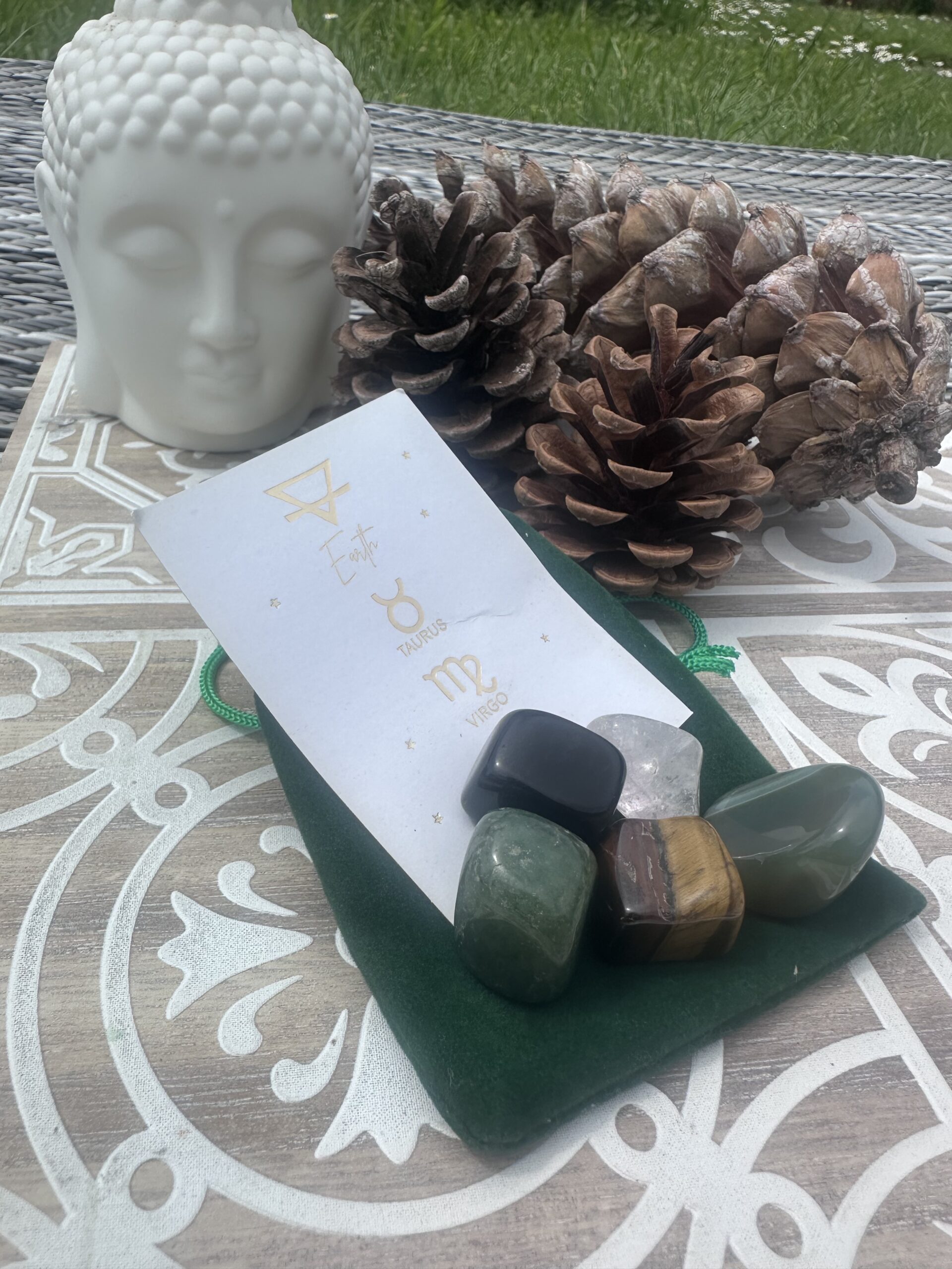 Collection of elemental gemstones inspired by earth, air, fire and water energies