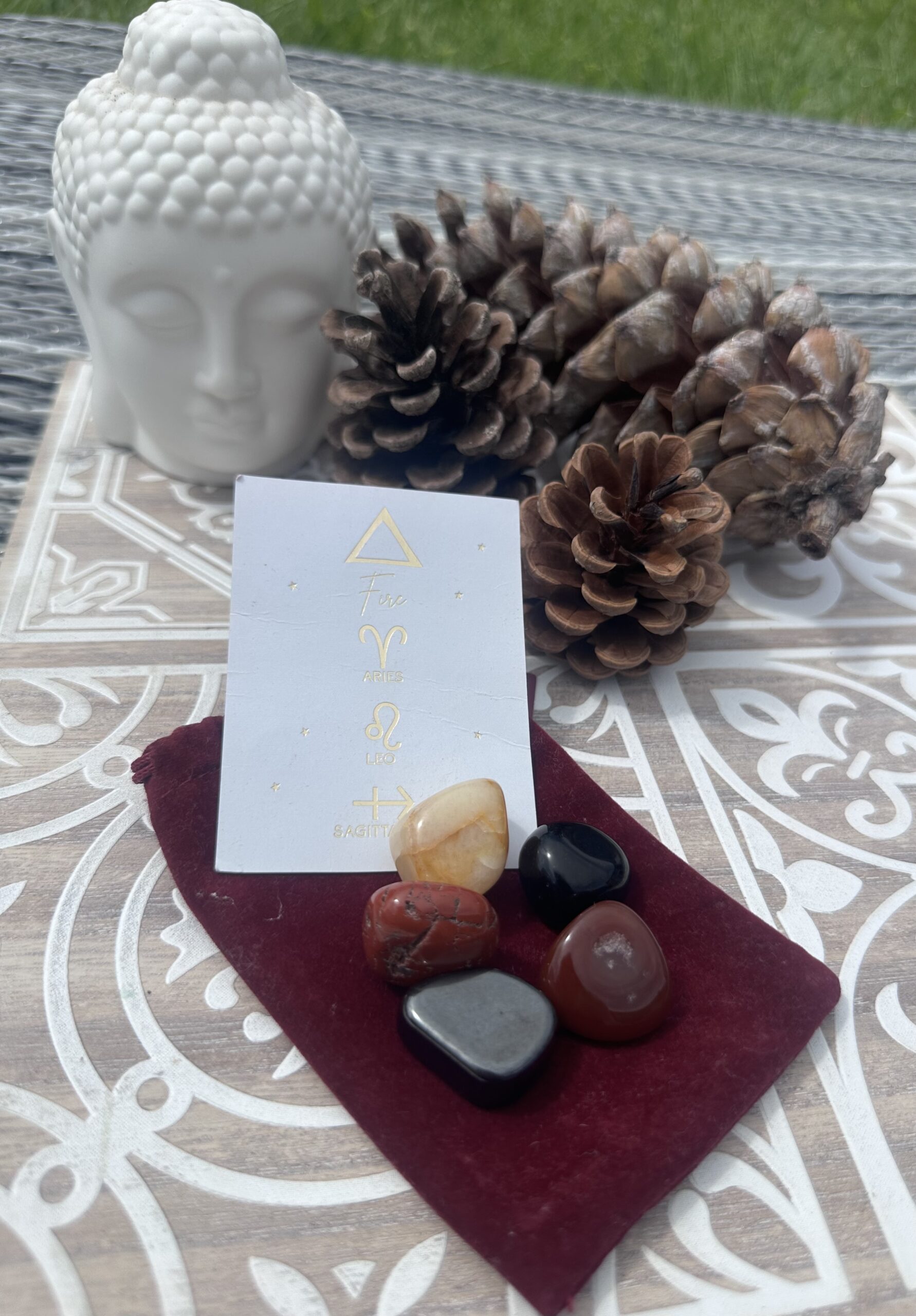 Collection of elemental gemstones inspired by earth, air, fire and water energies