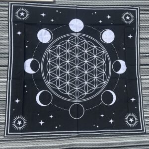 Moon Phases Altar Cloth Black altar cloth with white moon phase celestial design for tarot and ritual work